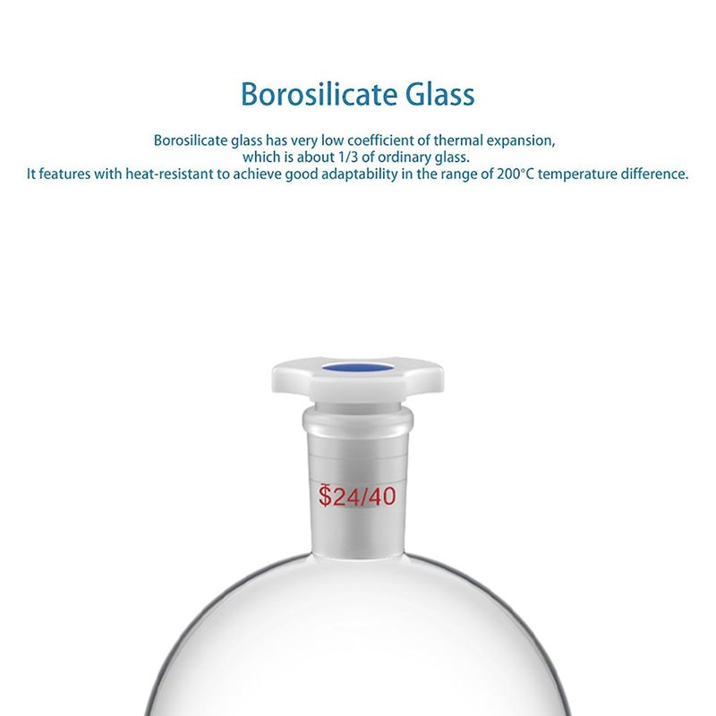 stonylab 1000 mL Separatory Funnel with with 24/40 Joint & PTFE Stopcock, Borosilicate 3.3 Glass, Spherical Design for Liquid Extraction & Solvent Separation, Includes Plastic Stopper (1-Pack) - Image 4